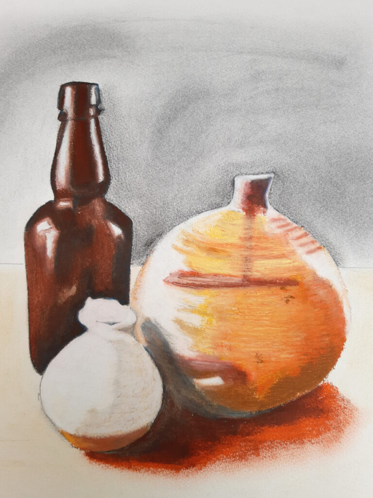 Oil pastel drawing of three vessels